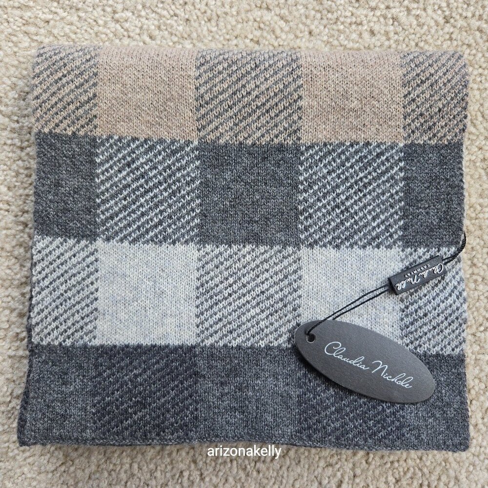 NWT Merino & Cashmere Knit Scarf Grey, Black & Tan Alashan Claudia Nichole - Picture 9 of 12